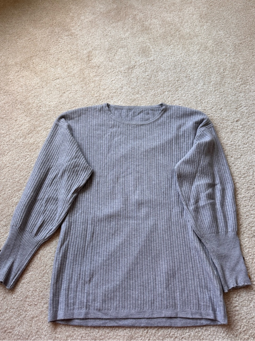Ribbed Long Sleeve Knit Top - Light Gray
